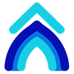 Abstract blue geometric logo on black background.